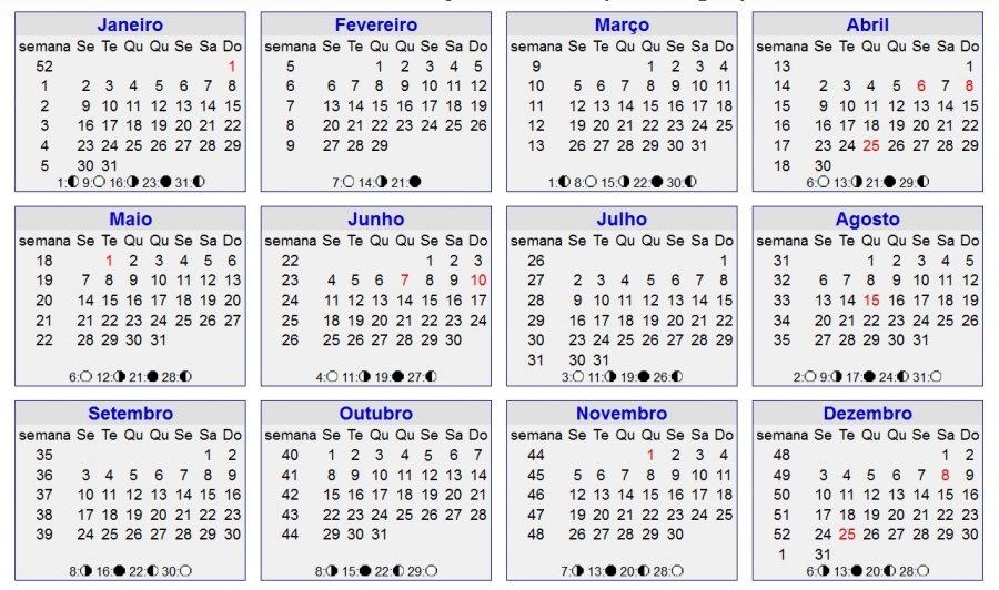Calendário 2012 sem feriados civis